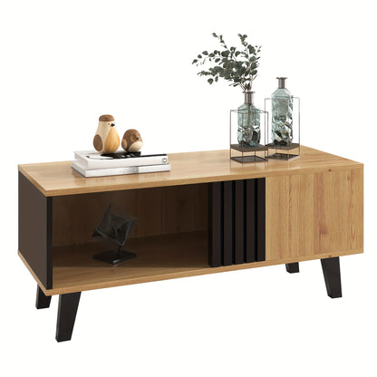 Salontafel – Koffietafel – Woonkamertafel – Bijzettafel – Tafel – Lichtbruin Hout Met Zwart Design – 100x60x45 cm – Multifunctionele Lades
