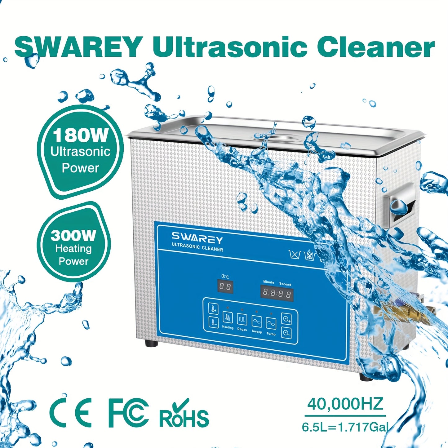 Ultrasoonreiniger – Ultrasoon Reinigingsapparaat – Ultrasoonbad – Sieradenreiniger – Brillenreiniger – 6,5L Inhoud – 40 kHz met Verwarming en Timer