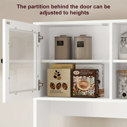 Vrijstaande Opbergkast – Keukenkast – Vitrinekast – Ladenkast – Buffetkast – MDF Hout – 3,2+ Kubieke Voet Opbergruimte – Modern Wit Met Glasdeuren
