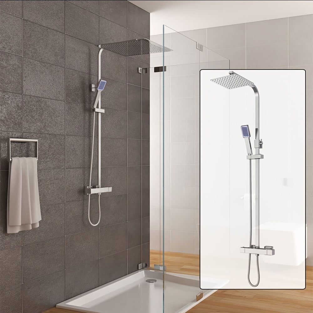 Thermostatische Douche Set – Regendouche – Handdouche – Opbouw Douche – Douchekraan – RVS Mat 40x40 cm – 38°C Thermostaatregeling