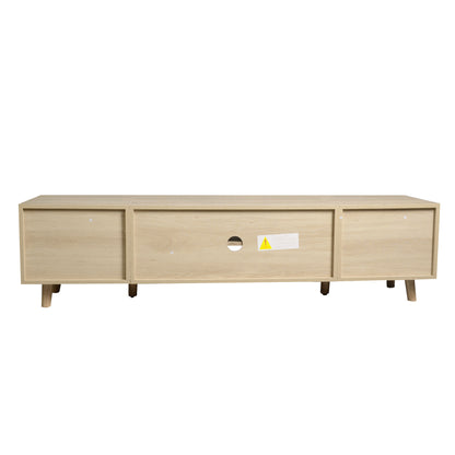 TV Lowboard – TV Meubel – TV Kast – TV Dressoir – TV Cabinet – Houtlook & Rattan – Geschikt Voor 70 Inch – Verstelbare Poten & Kabelbeheer