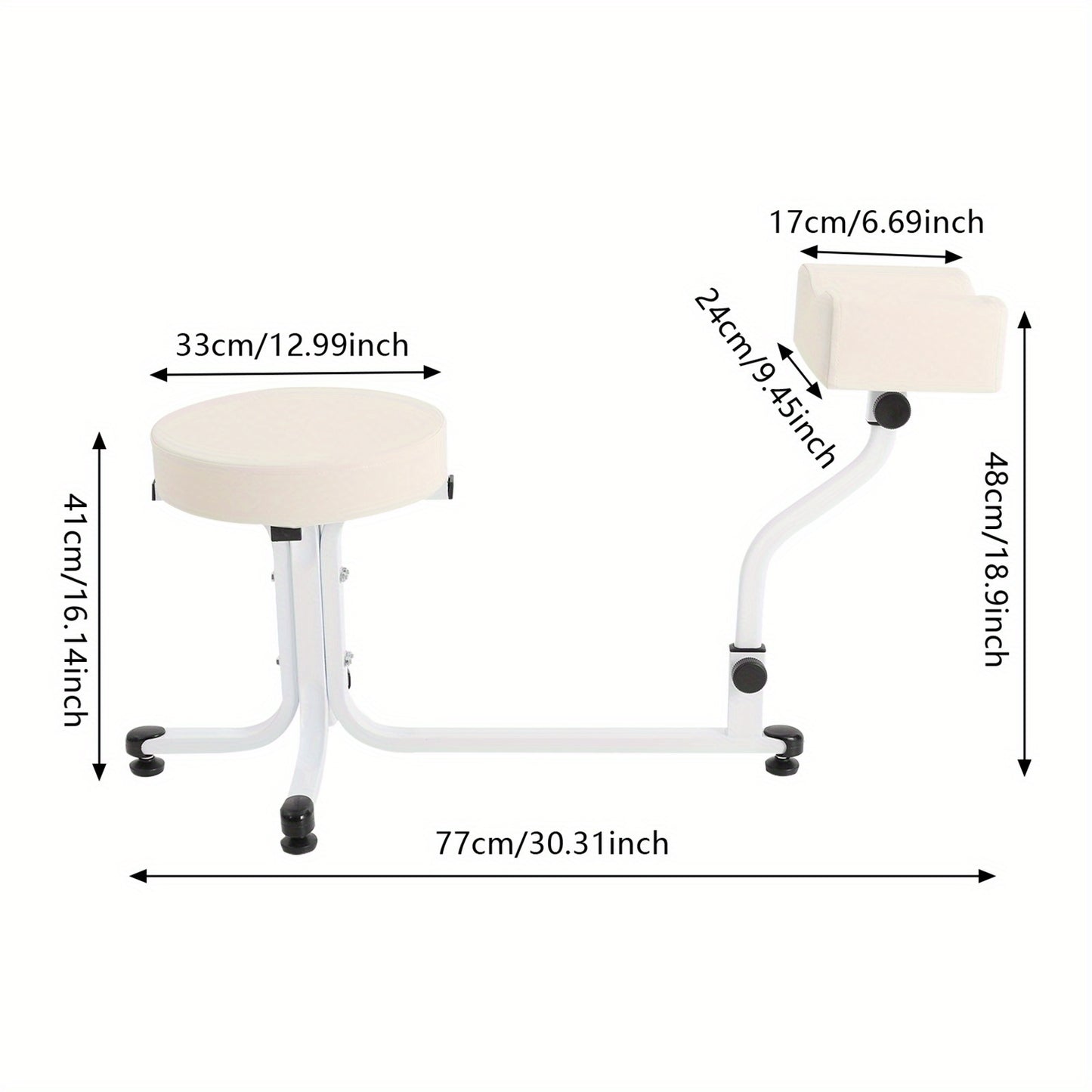 Pedicurekruk – Pedicurestoel – Nagelkruk – Schoonheidsstoel – Voetensteunkruk – Verstelbare Hoogte – Stevig IJzeren Frame – Comfortabele PU Leren Zitting – Modern Wit