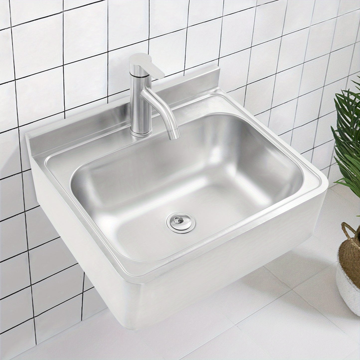 Wastafel – Opzetwastafel – Badkamerwastafel – Wasbak – Fontein – Roestvrij Staal – Compact 43x29x13 cm – Draaibare 180° Kraan