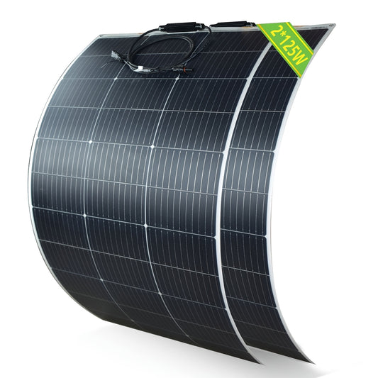 Zonnepaneel – Solar Panel – Zonnecel – Powerpanel – Flexibel – 2x 125W – Monokristallijn – Lichtgewicht – Inclusief 90cm Kabel