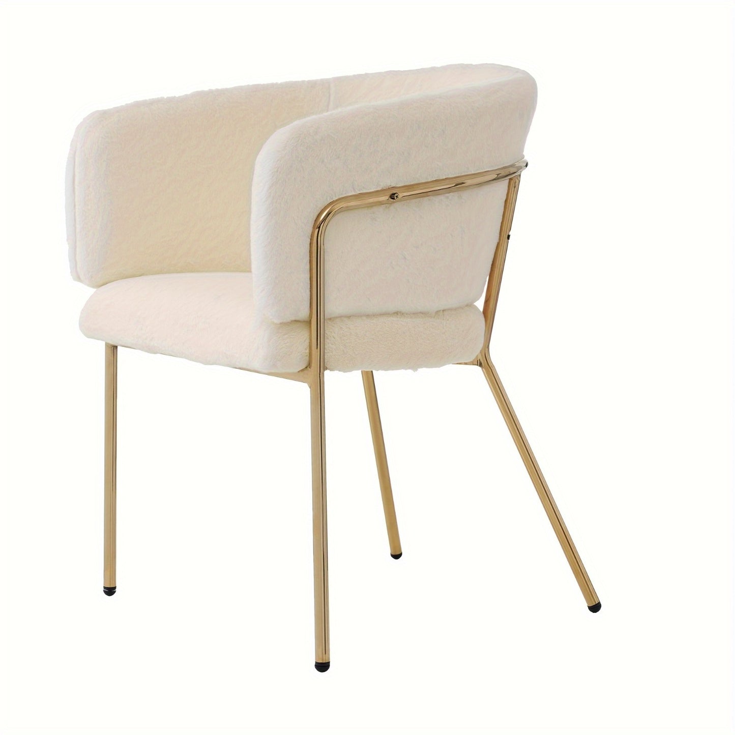 Eetkamerstoel – Fauteuil – Kuipstoel – Stoel – Draaistoel – Beige Imitatie Konijnenbont – Stevige Metalen Poten