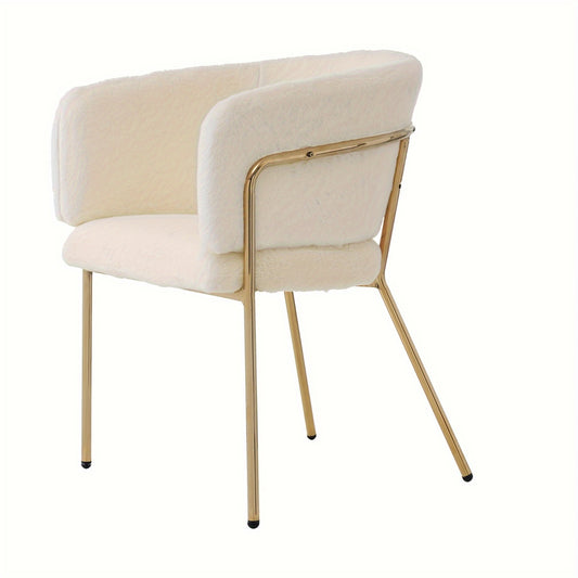 Eetkamerstoel – Fauteuil – Kuipstoel – Stoel – Draaistoel – Beige Imitatie Konijnenbont – Stevige Metalen Poten