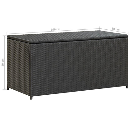 Tuinkist – Opbergbox – Kussenbox – Tuinopbergbox – Tuinmeubelbox – Zwarte Gevlochten PE Rattan – Gasveer Deksel – Afsluitbaar – 100x50x50 cm – Duurzaam Gepoedercoat Stalen Frame
