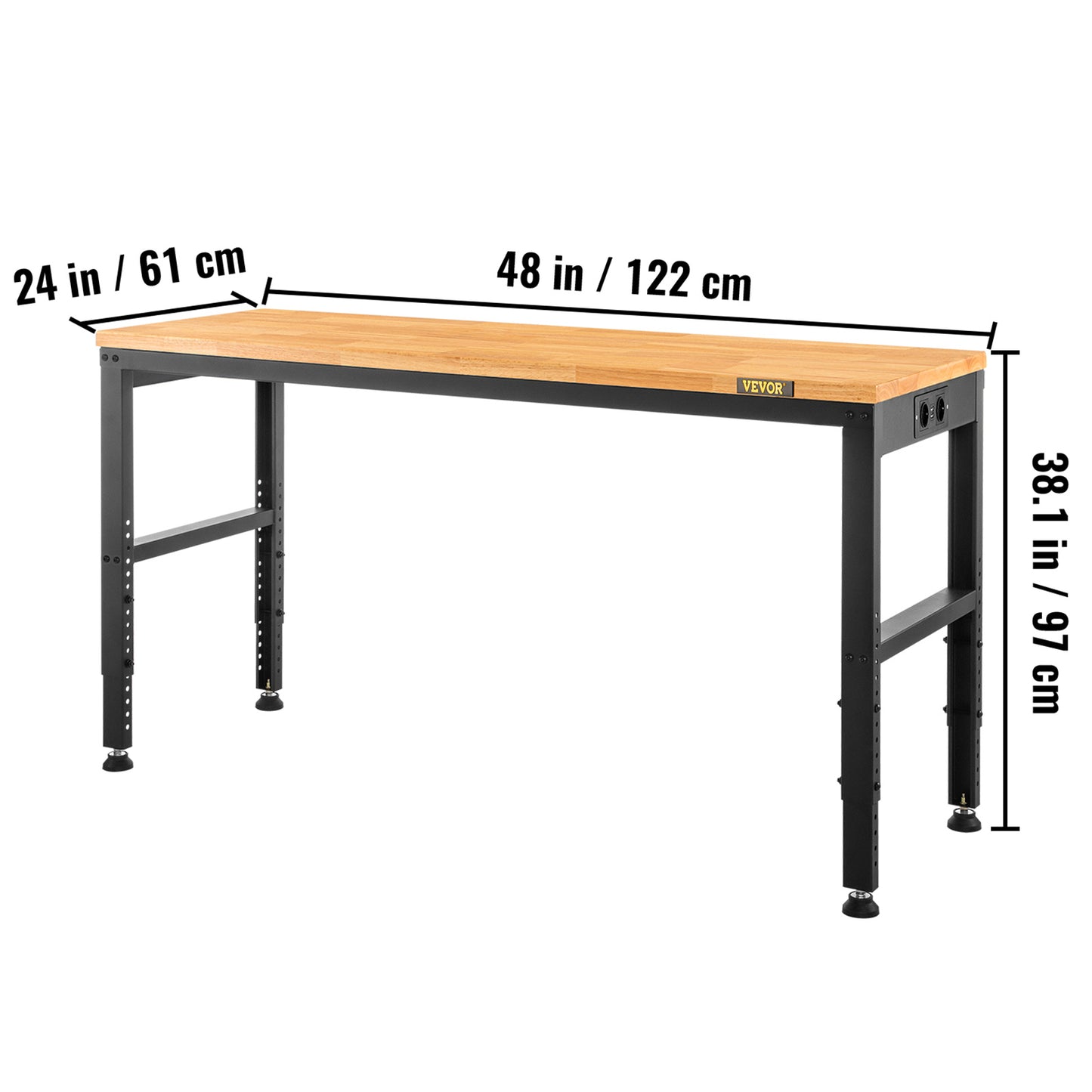 Verstelbare Werkbank – Werktafel – Werkbanktafel – Werkplek – Klusbank – 122x61 cm Werkblad – Ingebouwde Stroomvoorziening