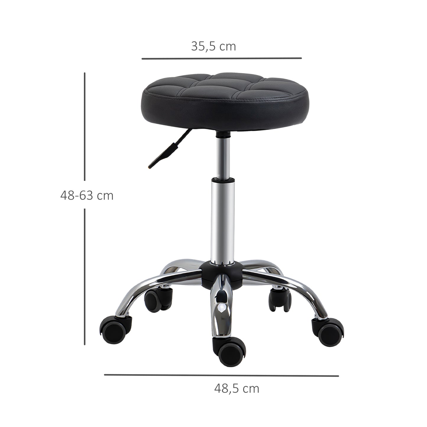 Draaibare Krukken – Werkkruk – Bureaustoel – Salonkruk – Rollende Kruk – 2-Pack Zwart – Hoogte Verstelbaar 48-63 cm – 360° Draaibaar Met Wieltjes