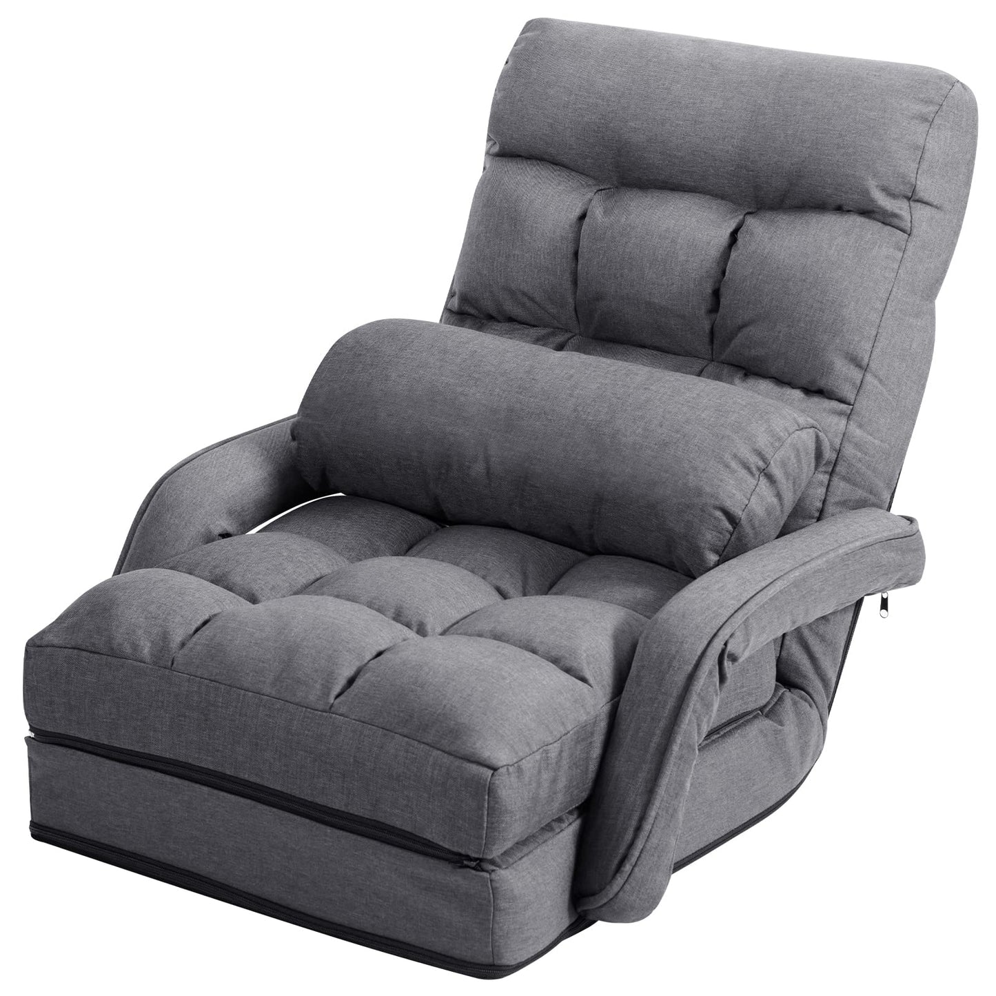 Vloerstuhl – Vloerstoel – Zitstoel – Relaxstoel – Fauteuil – Verstelbaar in 5 Posities – Ademend Stof & Stevig Metaal