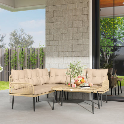 Tuinset 5-Zits – Loungeset – Balkonmeubels – Verandameubel – Buitenbank – Weerbestendig Stalen Frame – Comfortabele Waterafstotende Kussens – Natuurlijke Houtlook