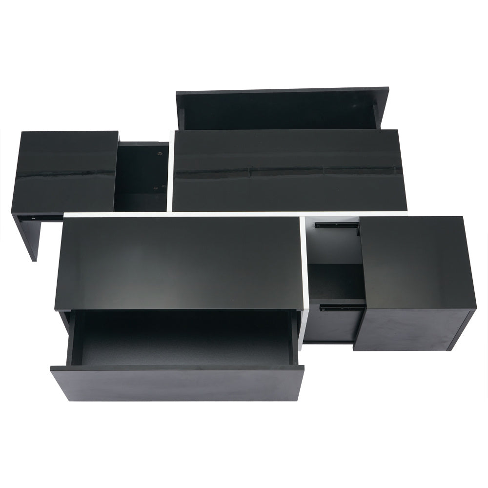 Salontafel – Koffietafel – Woonkamertafel – Tafel – Sofa Tafel – Modern Zwart – 4 Lades – Uitschuifbaar Tafelblad