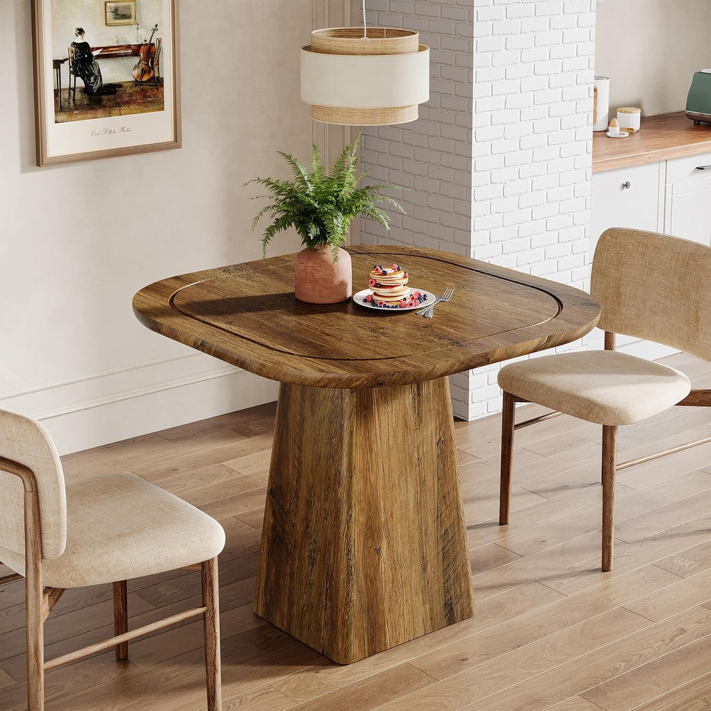 Eettafel Vierkant – Keukentafel – Tafel Voor 2-4 Personen – Bistrotafel – Ontbijttafel – Compact MDF Hout – Zware Pedestal Basis 300kg Draagvermogen