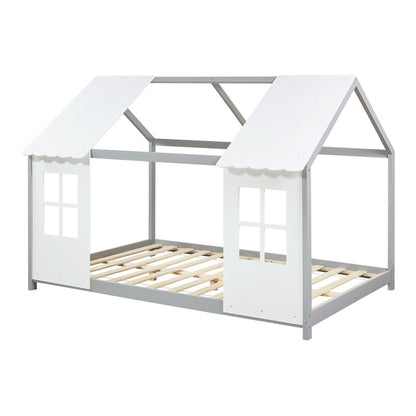 Kinderbed – Kinderbedden – Kinderbed met Huisje – Kinderbed Semi-Open – Kinderbed Massief Grenenhout – Mintgroen/Wit – 120x200 cm – Duurzaam Materiaal – Sfeervol Huis ontwerp