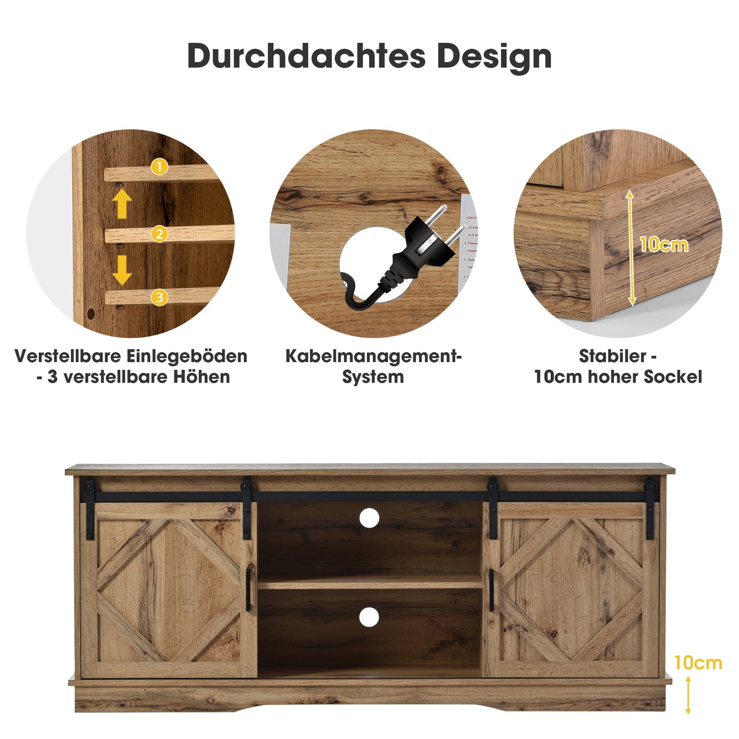 Rustiek TV-meubel – TV-meubel – TV-kast – Lowboard – Onderzetter – Schuifdeuren – Verstelbare Legplanken – 150x40x60 cm – Geschikt voor tv’s tot 65 inch