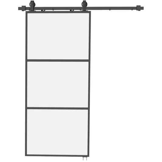Schuifdeur – Schuifpaneel – Glazen Deur – Raumtebesparende Deur – Interieurdeur – Matglas – Zwart Stalen Frame – Soft-Close Mechanisme – Eenvoudige Montage