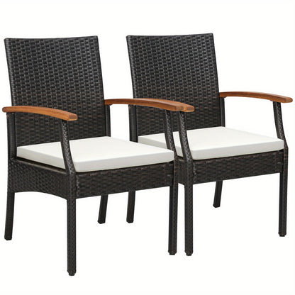 Tuinset Stoelen – Tuinstoelen – Buitenstoelen – Rieten Stoelen – Balkonstoelen – PE Rattan – Zachte Afneembare Kussens – Acaciahouten Armleuningen – Bruin