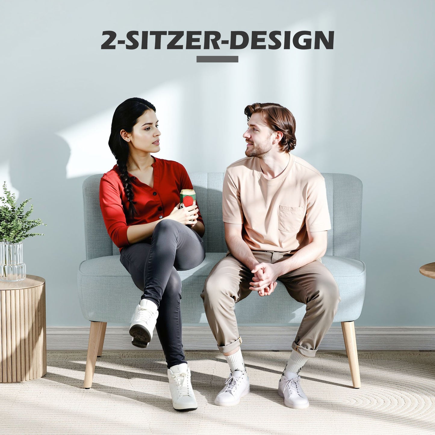 2-Zits Bank – Sofa – Loveseat – Tweezitsbank – Zitbank – Lichtgroen – Compact Formaat – Zachte Bekleding