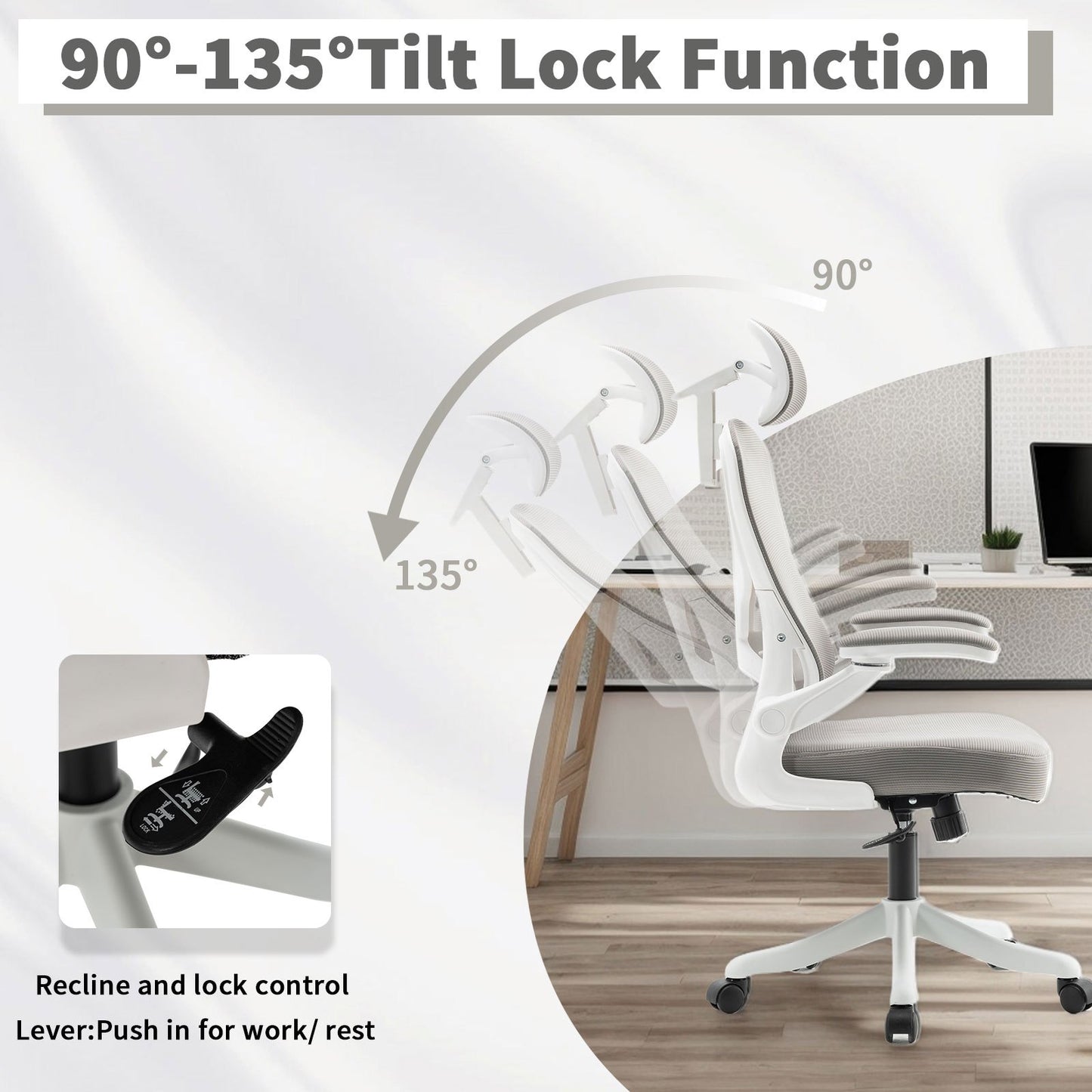Ergonomic Office Chair, Desk Chair with Adjustable Headrest, Armrests, Lumbar Support, Swivel Chair, Rocker Function, Mesh Executive Chair, Back-Friendly, Office Chair 150 kg