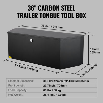 Gereedschapskist Aanhanger – Opbergbox Trailer – Trekstang Kist – Opslagbox Gereedschap – Carbonstaal – Slot Met Sleutels – 91 x 30 x 30 cm – Weerbestendig