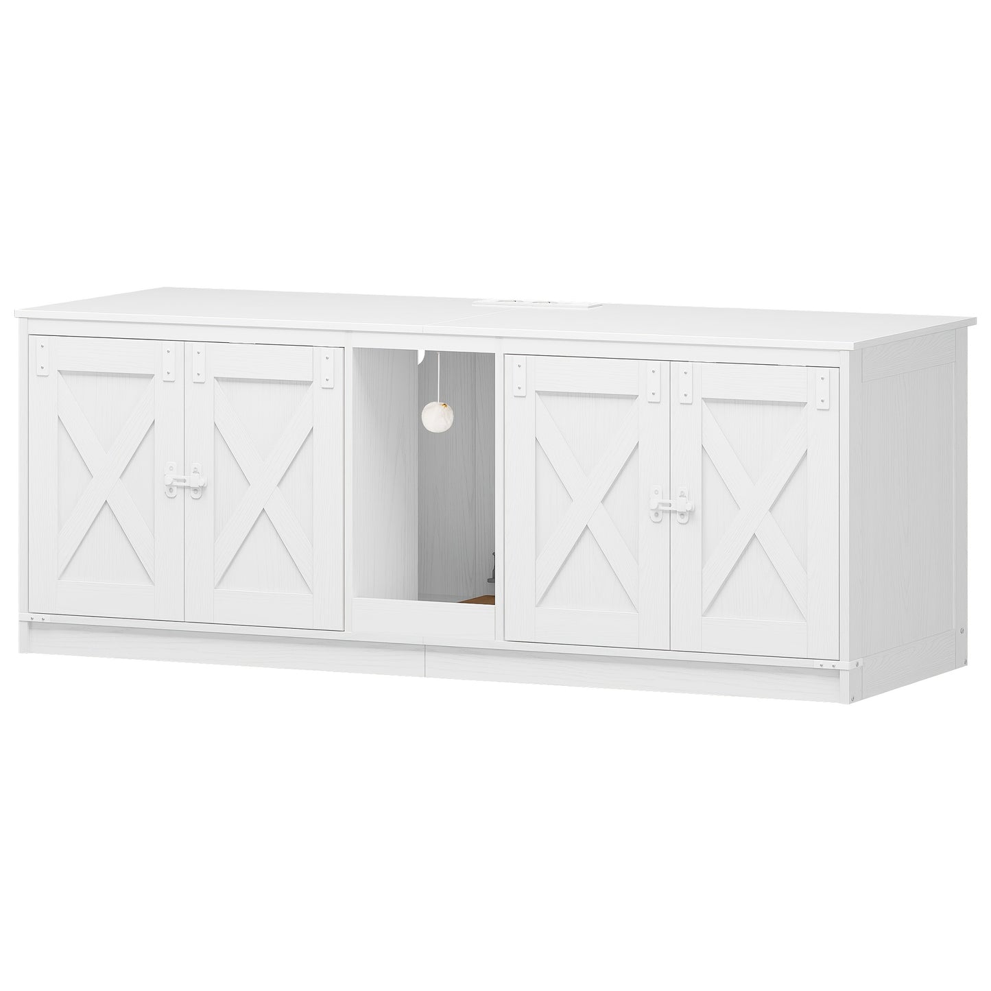 Kattenhuis – Kattenmeubel – Kattenkast – Kattenbakmeubel – Verstopte kattenbak – 140 cm Groot – Met USB Poorten en Stopcontacten – Wit