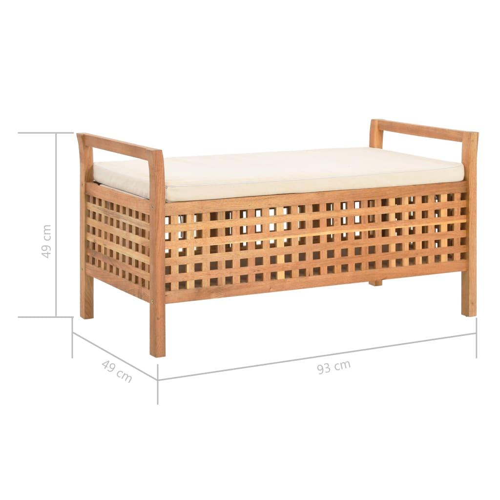 Houten Bank – Opbergbank – Halbank – Zitbank – Schoenenbank – Massief Walnotenhout – Gevoerd Zitvlak – 93x49x49 cm – Ruitpatroon – Opbergruimte