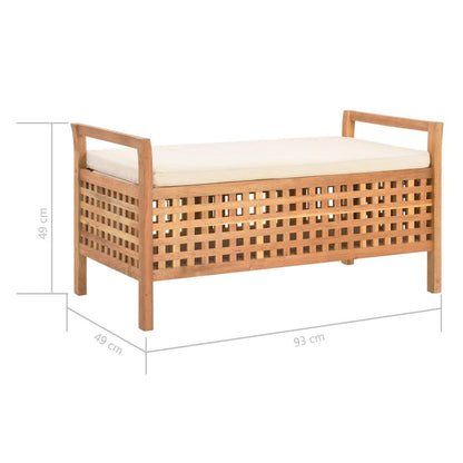 Houten Bank – Opbergbank – Halbank – Zitbank – Schoenenbank – Massief Walnotenhout – Gevoerd Zitvlak – 93x49x49 cm – Ruitpatroon – Opbergruimte