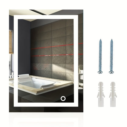 Bath Mirror, Wall Mounted Bathroom Mirror, Black Frame, 50x70cm, Cool White, 6500k