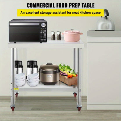 RVS Werkbank – Roestvrijstalen Werktafel – Keukenwerkbank – Professionele Werkbank – Mobiele Werkbank – 199,58 kg Draagvermogen – Verstelbare Onderplank & Backsplash