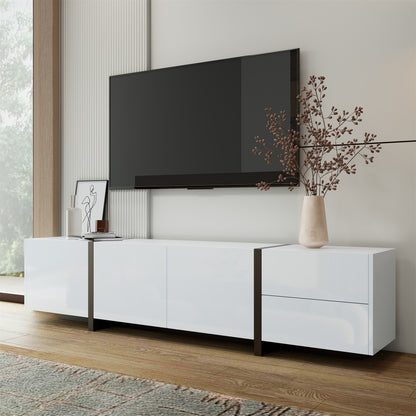 TV-meubel – Mediameubel – Tv-kast – Tv-dressoir – Wit hoogglans – Met Zwarte Poten – Veel Opbergruimte – Duurzame Niet-Houten Constructie