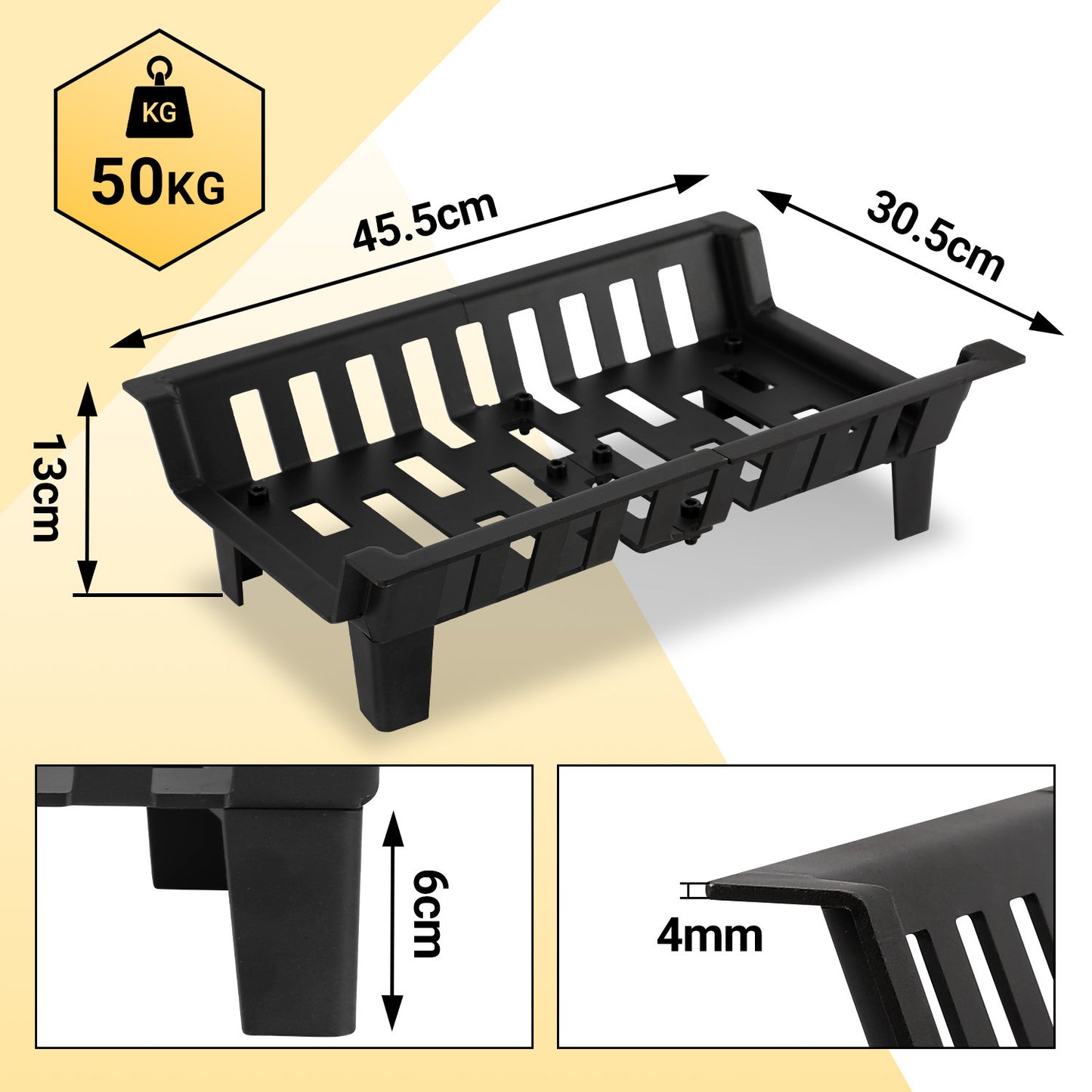 Houtskoolmand – Houtskoolkorf – Houtdrager – Vuurkorf – Houtrek – Zwart – Koolstofstaal – Optimale Luchtcirculatie 6 cm