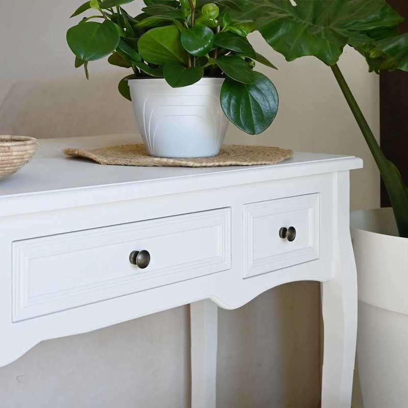 Sidetable – Consoletafel – Wandtafel – Haltafel – Dressoir – 3 Ruime Laden – Stevig Hardhouten Frame – Strak Wit Afgewerkt