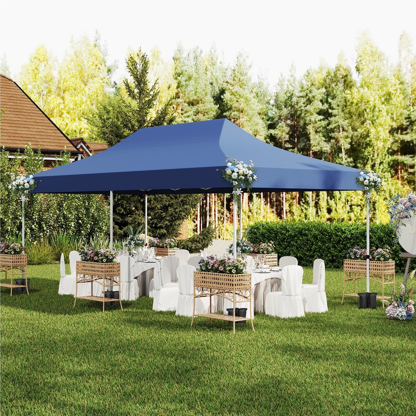Paviljoen – Tuinpaviljoen – Partytent – Tenten – Overkapping – 3 x 6 Meter – Waterdicht Met UV Bescherming 50+ – Met 6 Zijwanden en Zandzakken – Blauw