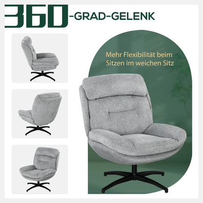 Draaifauteuil – Draaistoel – Relaxstoel – Fauteuil – Stoel – 360 Graden Draaibaar – Chenille Stof Grijs – Met Zwarte Stalen Poten – Geïntegreerde Armleuningen – Ergonomisch Comfort