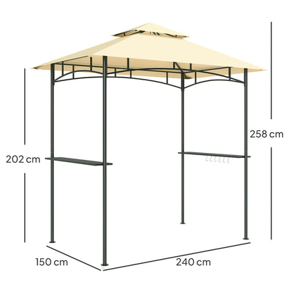 Tuingazebo – Tuinhuisje – Buitenoverkapping – Serre – Prieel – Met LED-Verlichting – Waterafstotend En Brandvertragend – 240 x 150 x 258 cm – Dubbel-Laags Dak