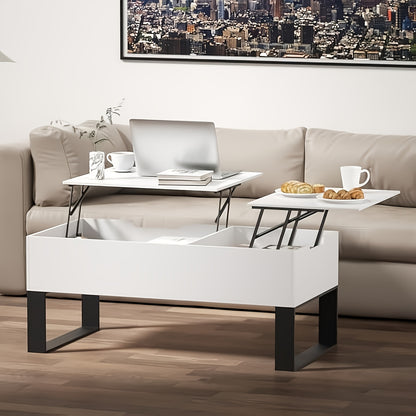 Salontafel – Woonkamertafel – Koffietafel – Bijzettafel – Sofa Tafel – Verstelbaar & Opvouwbaar – Met Verborgen Opbergruimte – Wit – 100x50x42 cm