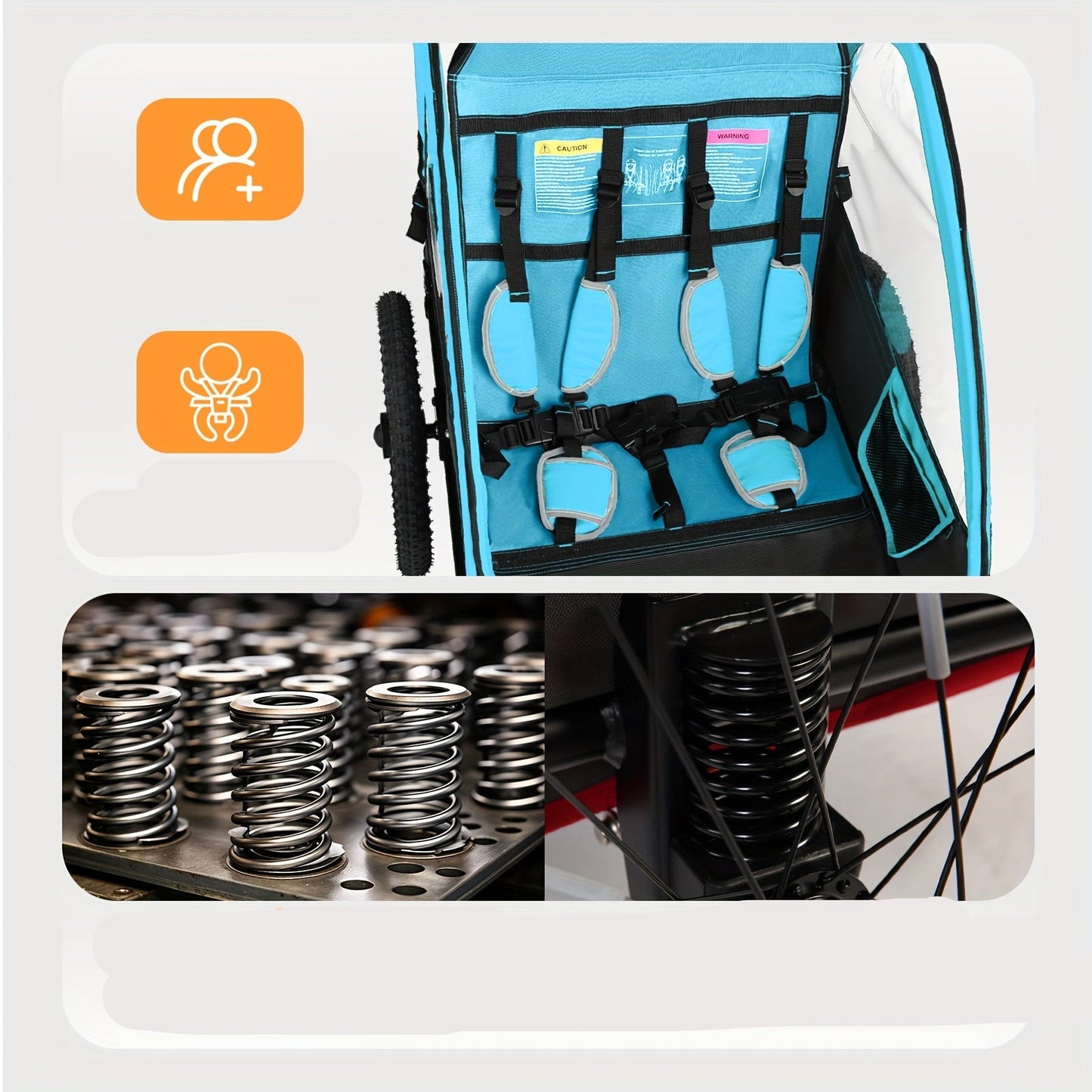 Kinderfietsaanhanger – Jogger Stroller – Fietskar – Duo Buggy – Loopwagen – 360° Draaibare Wielen – 5-Punts Veiligheidsgordel – Ventilerend Mesh Design – Lichtgewicht Frame – Blauw - QUORE