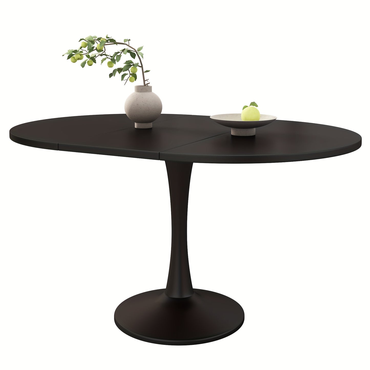 Uitklaptafel – Klaptafel – Vouwtafel – Eettafel – Uitschuifbare Tafel – Ovaal – Ruimtebesparend Design – Stevige Zwarte Basis
