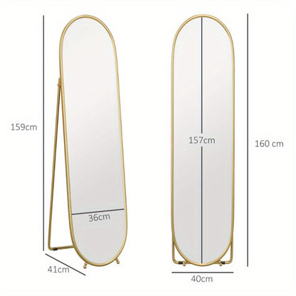 Staande Spiegel – Passpiegel – Wandspiegel – Ovale Spiegel – Full Body Spiegel – Goud Metalen Frame – 160x40 cm – Vrijstaand Ontwerp