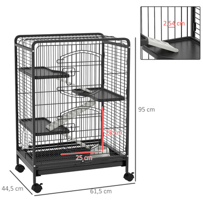 Kleine Dierenkooi – Dierverblijf – Konijnenkooi – Fretkooi – Chinchillakooi – Zwart – Met 3 Platforms – Uitneembare Bodemlade