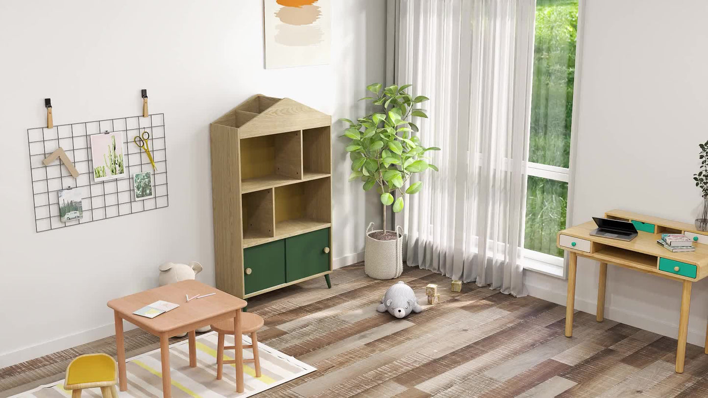 AIYAPLAY 'S Library Bookshelf 'S Storage Shelf 'S Room Toy Storage Furniture with 4 Niches, Cabinet for Playroom, 'S Room, Living Room - 80 X 30 X 140, 5 Cm Green