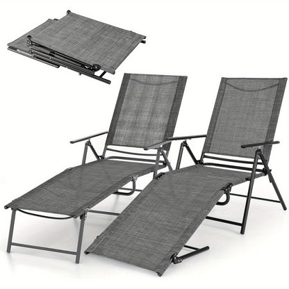 Strandstoel – Ligstoel – Campingstoel – Tuinstoel – Loungechair – 6 Verstelbare Standen – Met Stevig Metalen Frame – Grijs – Draagvermogen 150 kg – Inklapbaar – Set van 2