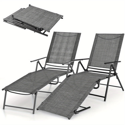 Strandstoel – Ligstoel – Campingstoel – Tuinstoel – Loungechair – 6 Verstelbare Standen – Met Stevig Metalen Frame – Grijs – Draagvermogen 150 kg – Inklapbaar – Set van 2