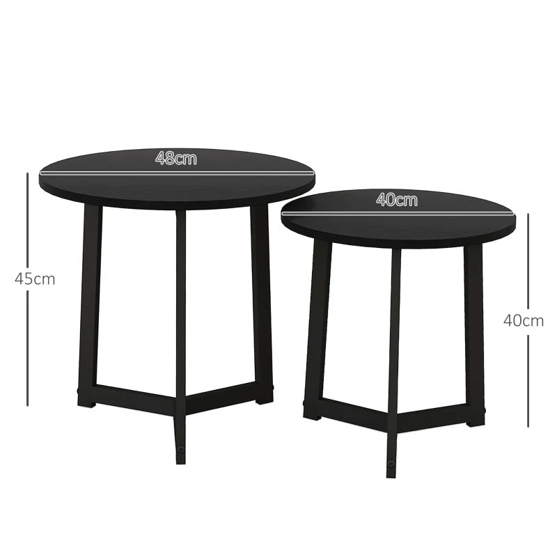 Expandable Stackable 2pcs Round Coffee Table & Side Table Set - Space-Saving Modern Sofa Table for Small Spaces, Expandable Table Suitable for Living Room, Bedroom, Compact Apartments - Assembly, Black Furniture