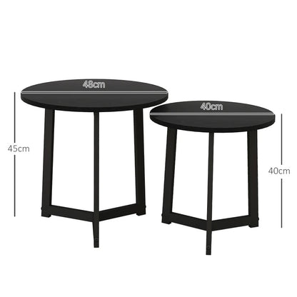Expandable Stackable 2pcs Round Coffee Table & Side Table Set - Space-Saving Modern Sofa Table for Small Spaces, Expandable Table Suitable for Living Room, Bedroom, Compact Apartments - Assembly, Black Furniture