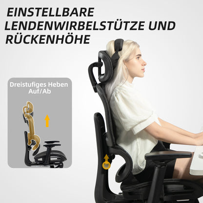 Ergonomische Bureaustoel – Bureaustoel Office Chair – Werkstoel – Gaming Stoel – Zwarte Mesh Bureaustoel – Verstelbare Hoofdsteun En Armleuningen – Ademend Mesh Stof