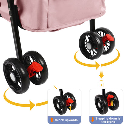 Inklapbare Hondenbuggy – Dierenwagen – Huisdierenwagen – Hondenkar – Kattenbuggy – Compact & Stevig Carbonstaal Frame – Max 15 Kg Draagvermogen – Roze 50x70x95 cm