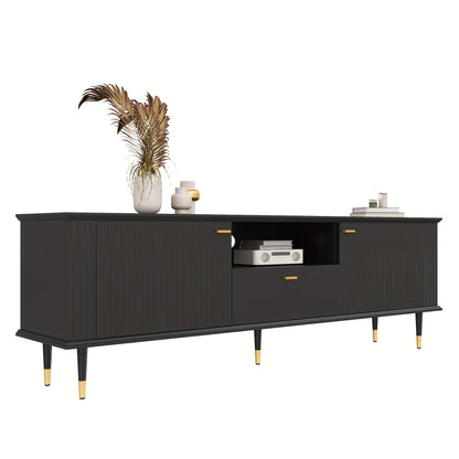 tv-meubel – tv-standaard – tv-kast – entertainmentmeubel – dressoir – Zwarte Uitvoering – Soft-Close Deuren – Gouden Accent Poten