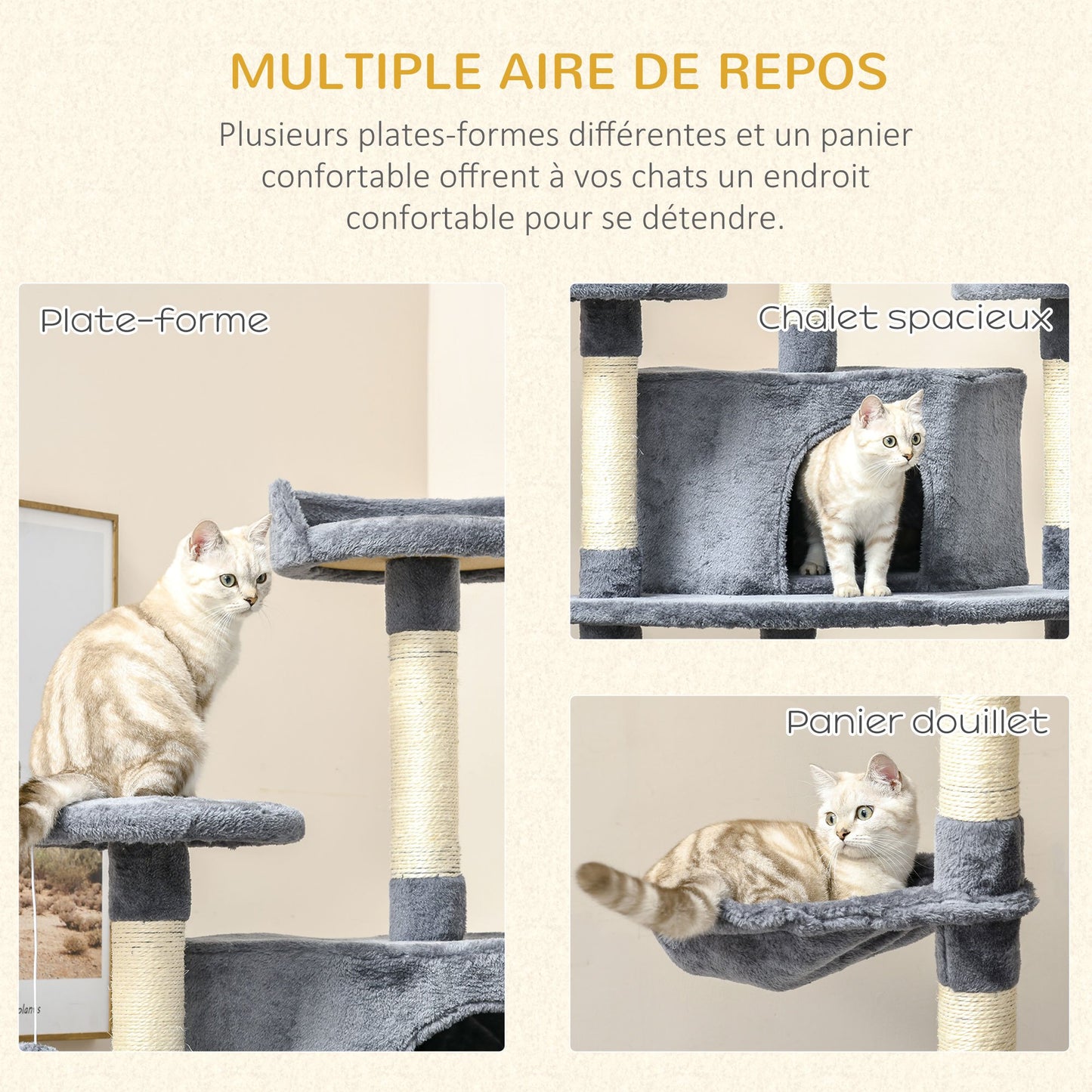 Kattenklimboom – Kattenboom – Klimpaal – Krabpaal – Speelboom – Extra Hoog 200 cm – 6 Platforms & 2 Hangmatten – Duurzaam Houtvezelplaat & Pluche