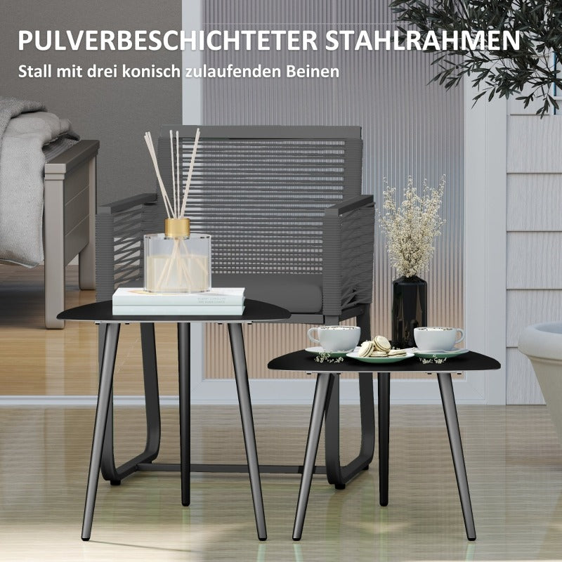 Buiten Tafel Set – Tuin Bijzettafel – Balkon Tafel – Patio Meubel – Buitenmeubelen – Stalen Frame – Marmer Look Blad – Geometrisch Design – Eenvoudige Montage